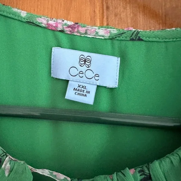 CeCe Green Floral Ruffle Blouse - Picture 3 of 3